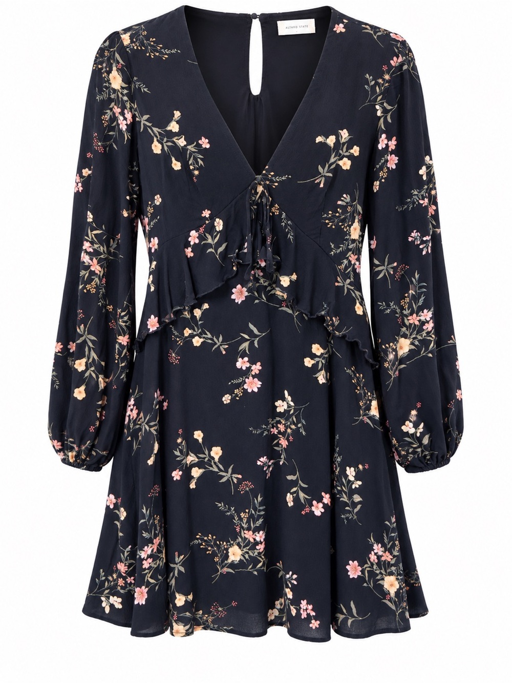 Altar’d State black floral mini dress, small